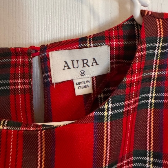 Aura Red Tartan Plaid Puff Sleeve Dress - Picture 3 of 3